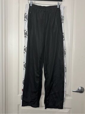Black Mesh Track Pants with White Logo Side Panels